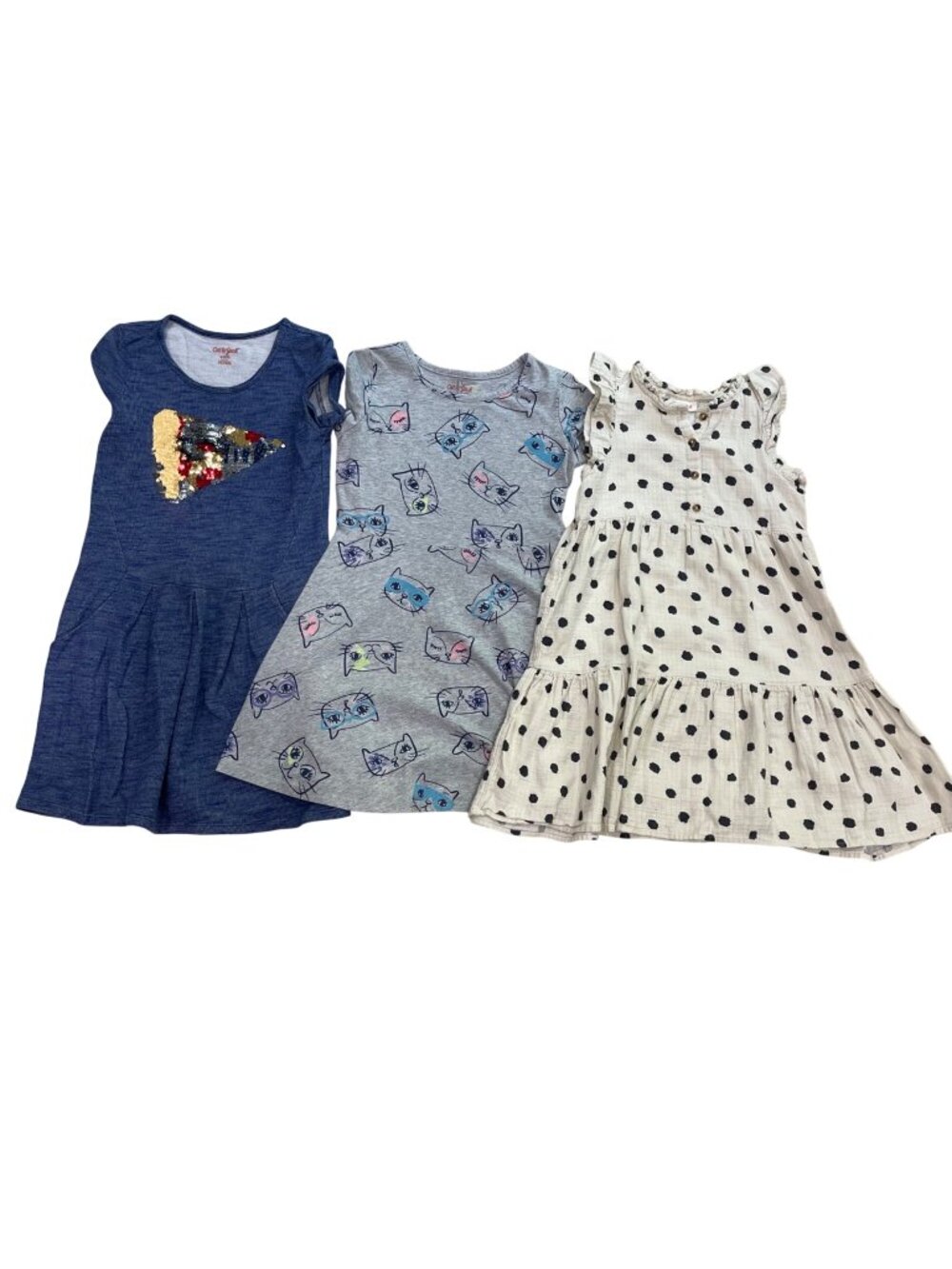 Cat & Jack Sundress Lot Girls Size 7/8 Cat Print, Polka Dot, and Pizza, Be Kind